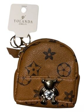 Mini Backpack Keychain with Teddy Accent